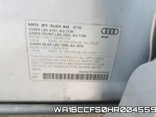 WA1BCCFS0HR004559 фото 2