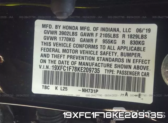 19XFC1F78KE209735 фото 10