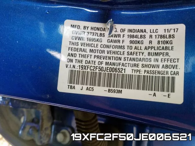 19XFC2F50JE006521 фото 2