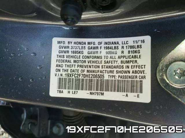 19XFC2F70HE206505 фото 2