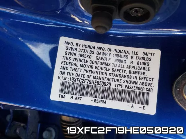 19XFC2F79HE050920 фото 2