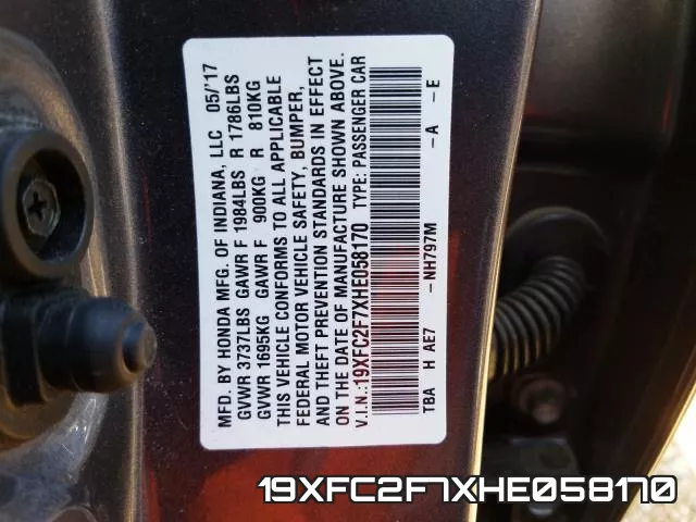 19XFC2F7XHE058170 фото 2