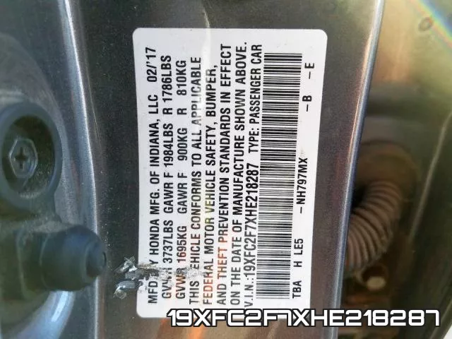 19XFC2F7XHE218287 фото 2