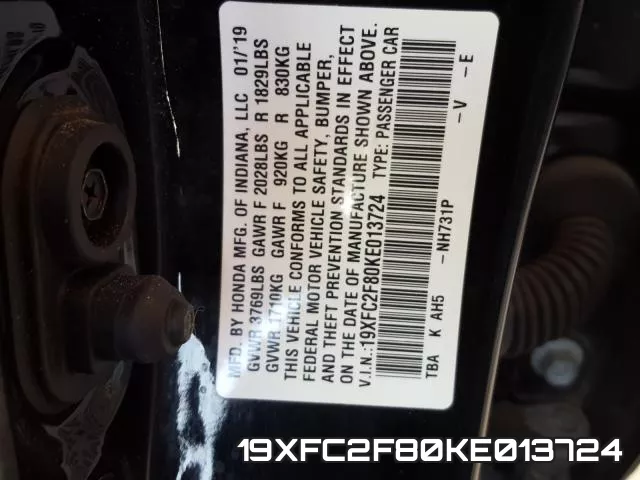 19XFC2F80KE013724 фото 2