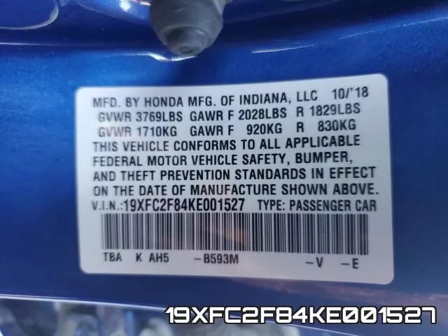 19XFC2F84KE001527 фото 2
