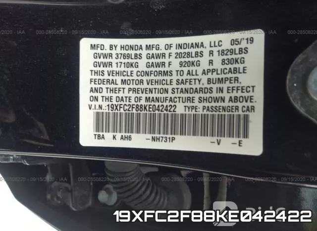 19XFC2F88KE042422 фото 10