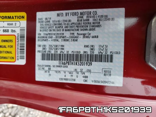 1FA6P8TH1K5201939 фото 2