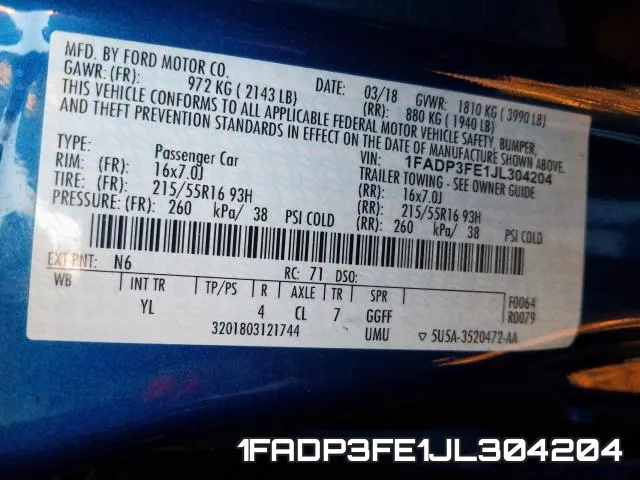 1FADP3FE1JL304204 фото 2
