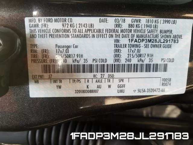 1FADP3M28JL291783 фото 2