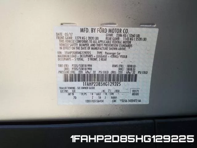 1FAHP2D85HG129225 фото 2