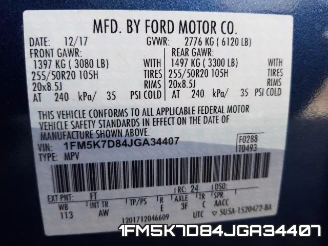 1FM5K7D84JGA34407 фото 2