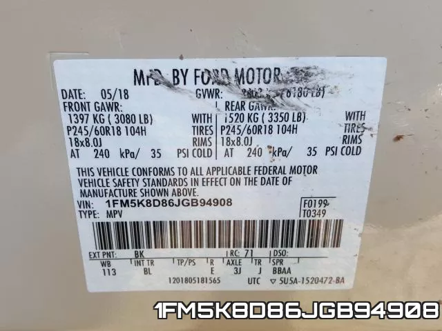 1FM5K8D86JGB94908 фото 2