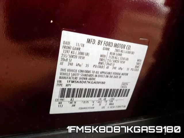 1FM5K8D87KGA59180 фото 2