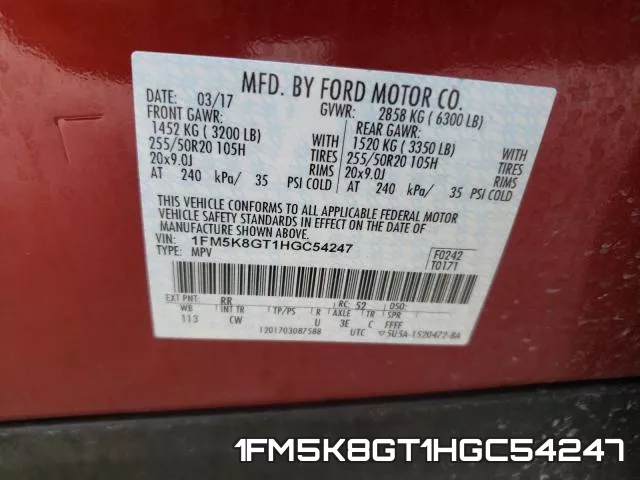 1FM5K8GT1HGC54247 фото 2