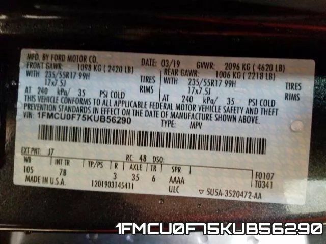1FMCU0F75KUB56290 фото 2