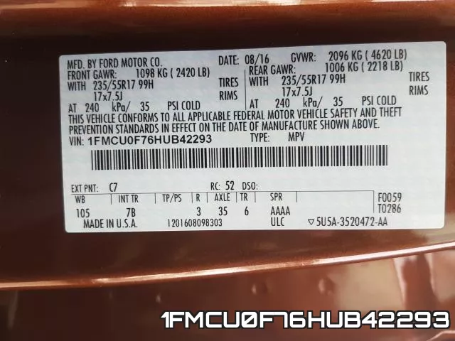 1FMCU0F76HUB42293 фото 2