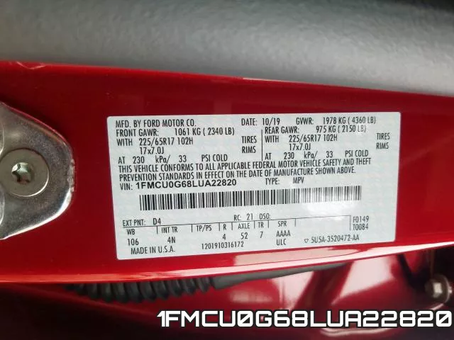 1FMCU0G68LUA22820 фото 2