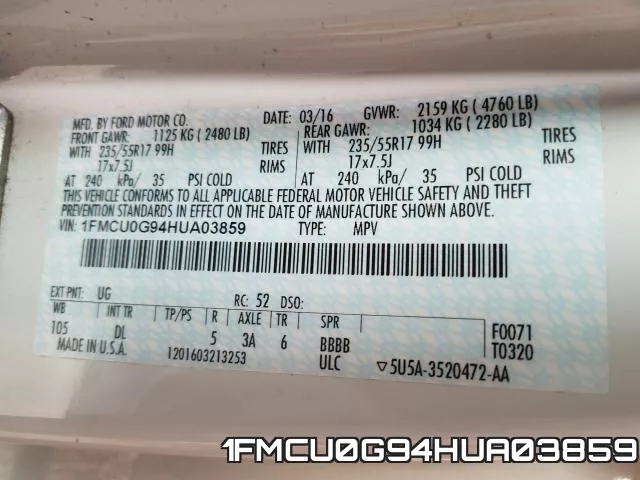 1FMCU0G94HUA03859 фото 2