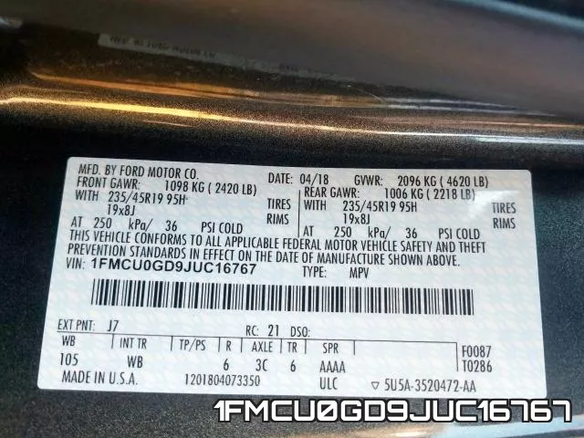 1FMCU0GD9JUC16767 фото 2
