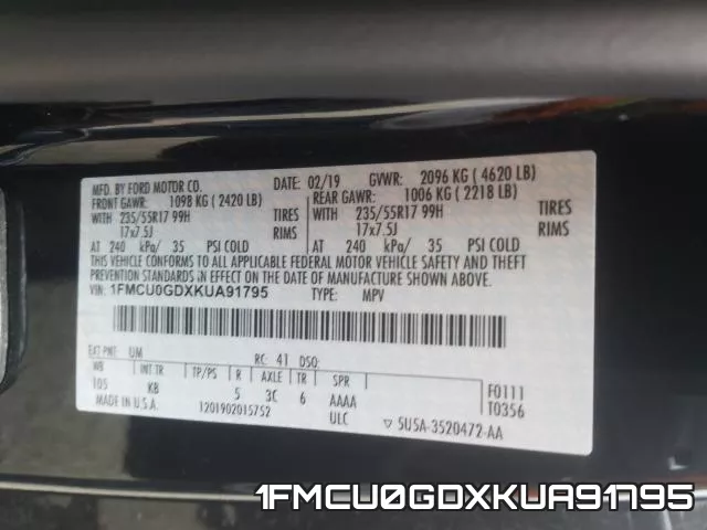 1FMCU0GDXKUA91795 фото 2