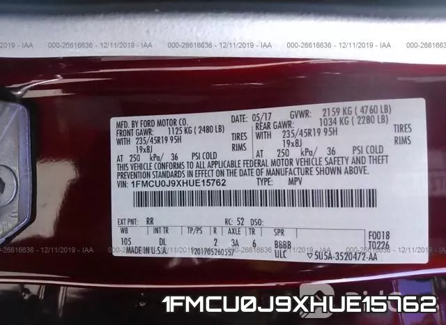 1FMCU0J9XHUE15762 фото 10