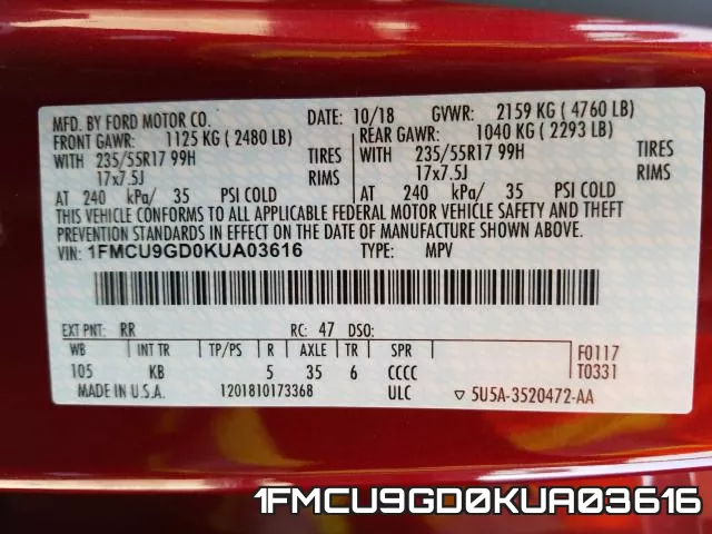 1FMCU9GD0KUA03616 фото 2