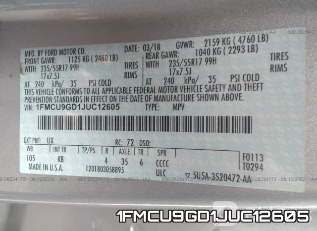 1FMCU9GD1JUC12605 фото 10