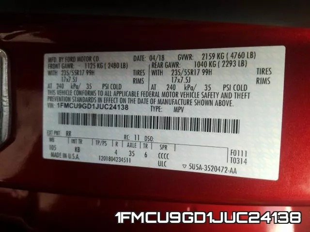1FMCU9GD1JUC24138 фото 2