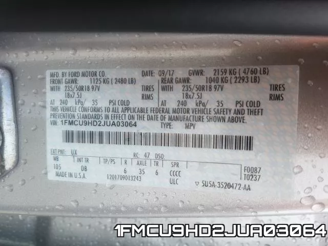 1FMCU9HD2JUA03064 фото 2