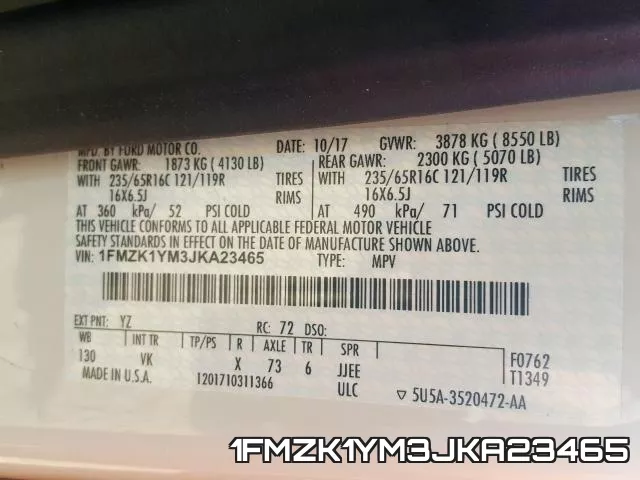 1FMZK1YM3JKA23465 фото 2