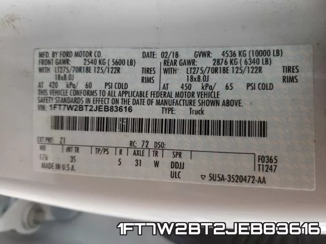 1FT7W2BT2JEB83616 фото 2