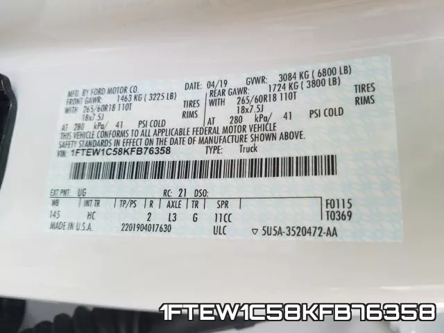 1FTEW1C58KFB76358 фото 2