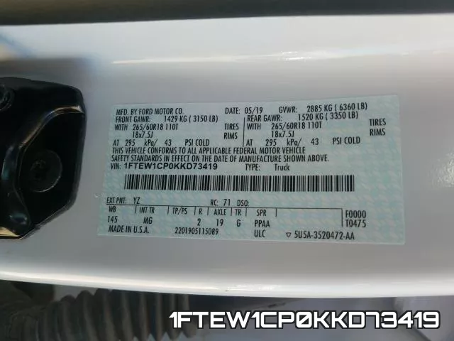 1FTEW1CP0KKD73419 фото 2