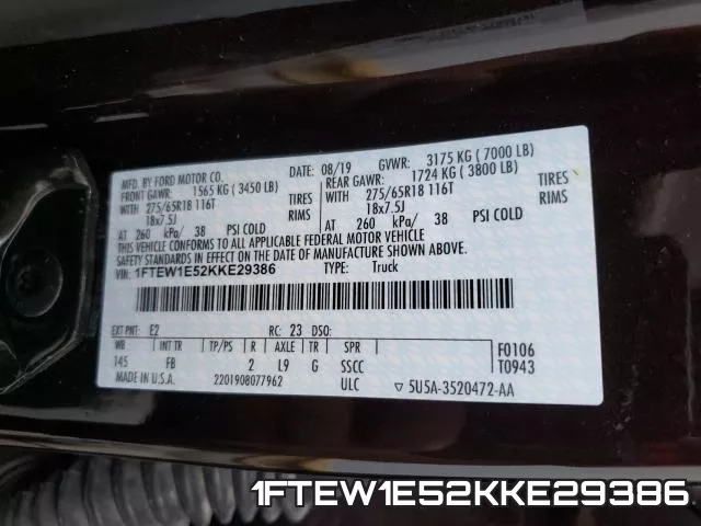 1FTEW1E52KKE29386 фото 2