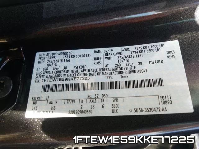 1FTEW1E59KKE77225 фото 2
