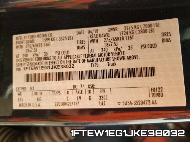 1FTEW1EG1JKE38032 фото 2