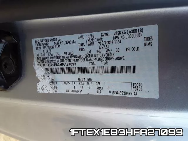 1FTEX1E83HFA27093 фото 2