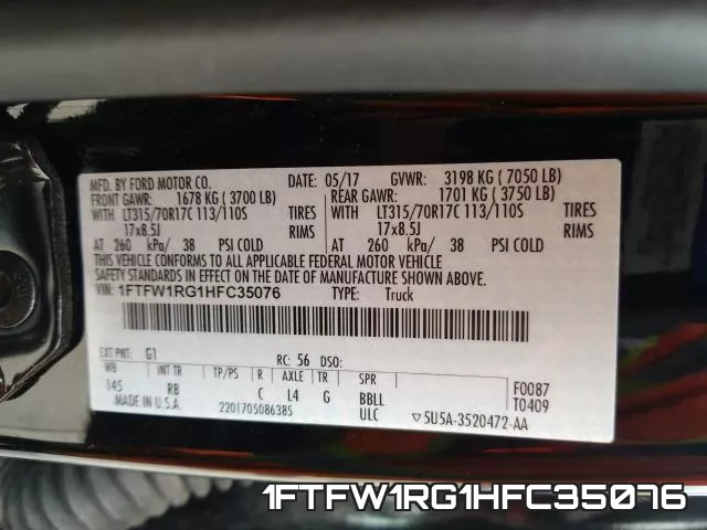 1FTFW1RG1HFC35076 фото 2