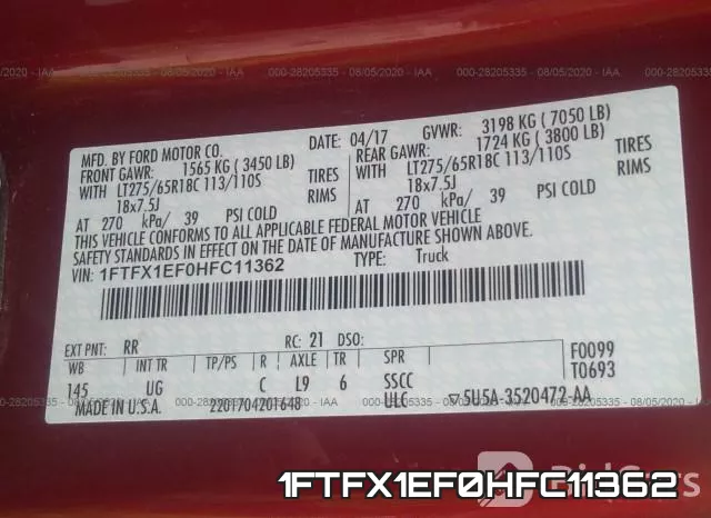 1FTFX1EF0HFC11362 фото 10