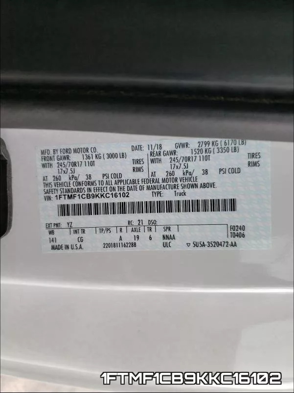 1FTMF1CB9KKC16102 фото 2