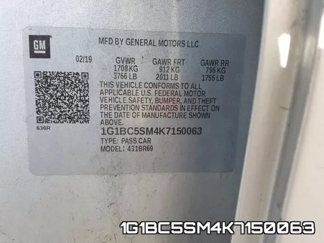 1G1BC5SM4K7150063 фото 2