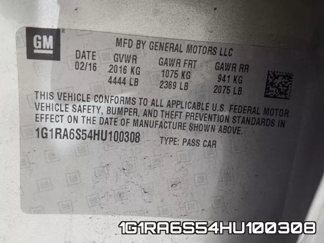 1G1RA6S54HU100308 фото 2