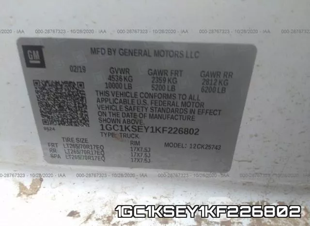 1GC1KSEY1KF226802 фото 9