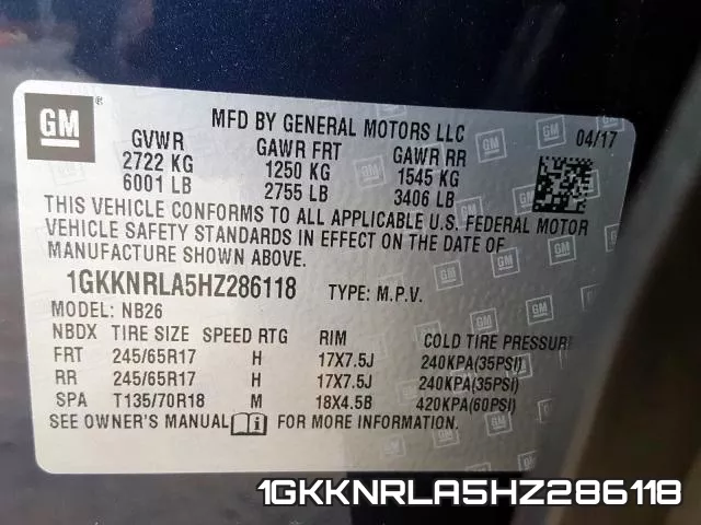 1GKKNRLA5HZ286118 фото 2