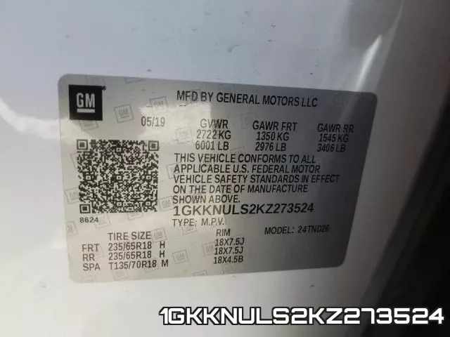 1GKKNULS2KZ273524 фото 2