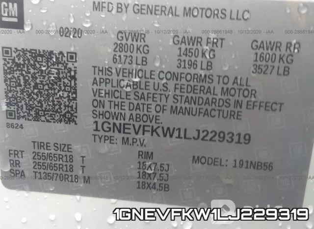 1GNEVFKW1LJ229319 фото 10