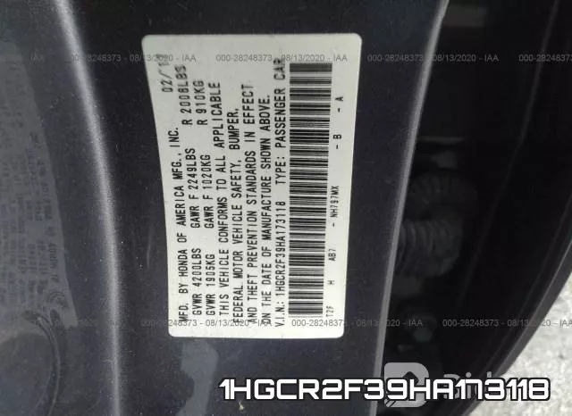 1HGCR2F39HA173118 фото 9