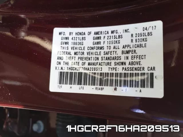 1HGCR2F76HA209513 фото 2