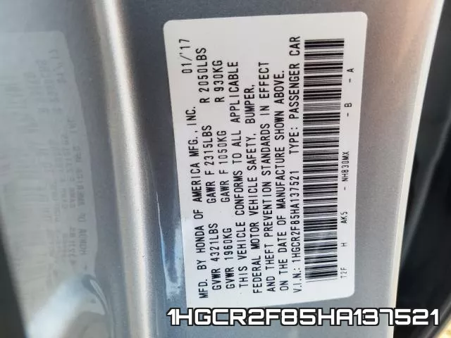 1HGCR2F85HA137521 фото 2