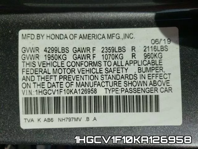 1HGCV1F10KA126958 фото 2